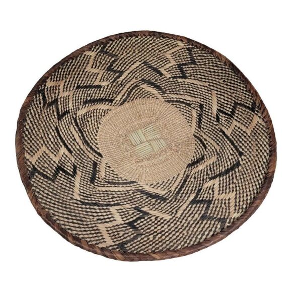 Vintage Tonga Basket Binga Zimbabwe African Art 15" bread fruit wall decoration